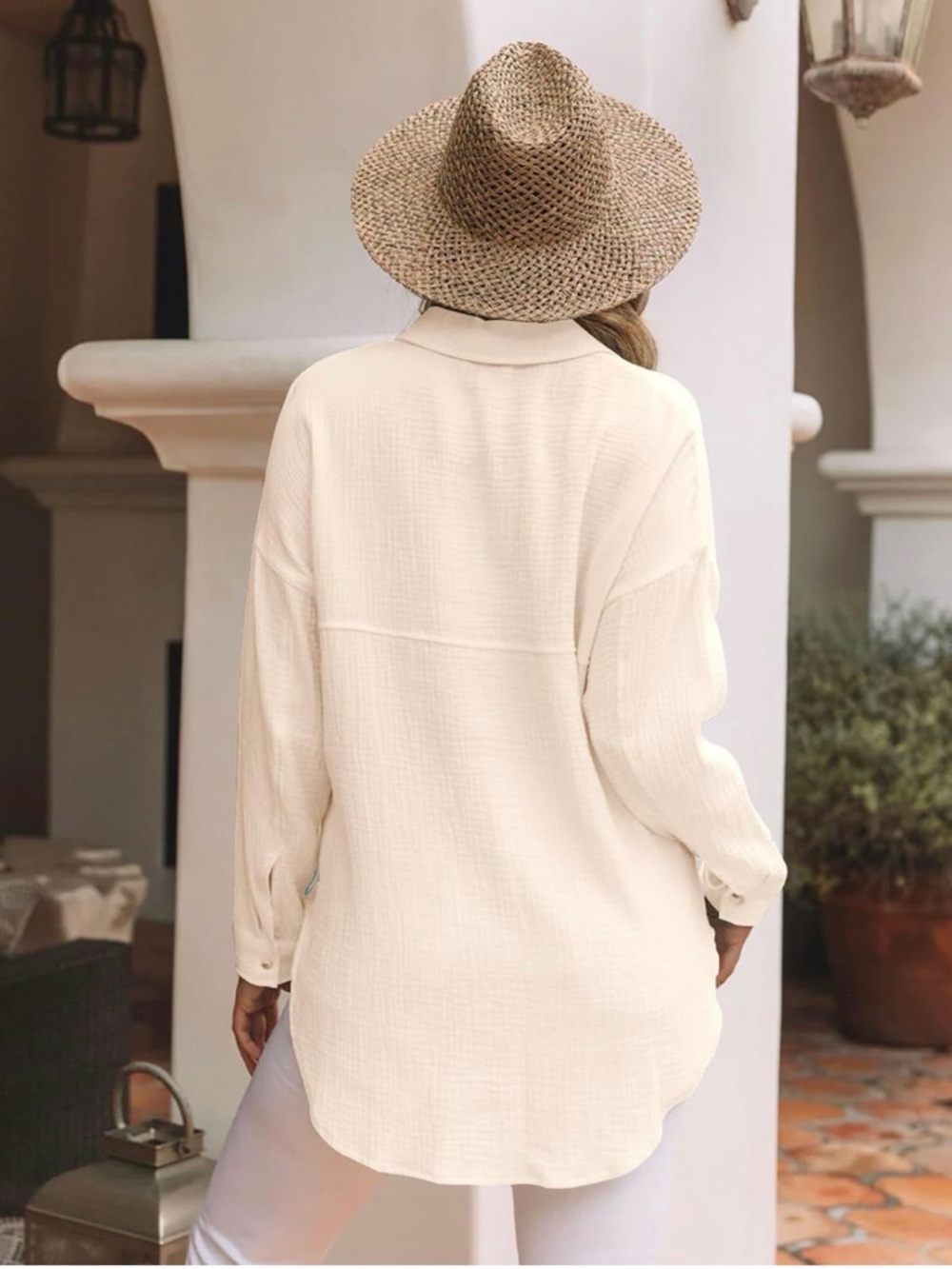#73 Cream Button-Front Womens Shirt - Lightweight Collared Top - Picture 2 of 5